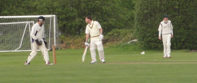 Stuart Slater asks the wicket keeper if there's somewhere he can land his helicopter for the return fixture.