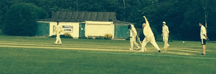 NO BALL! Highwood Park legend Chris Brownhill bowls his legendary slow ball which bamboozled Gary Fitzpatrick.